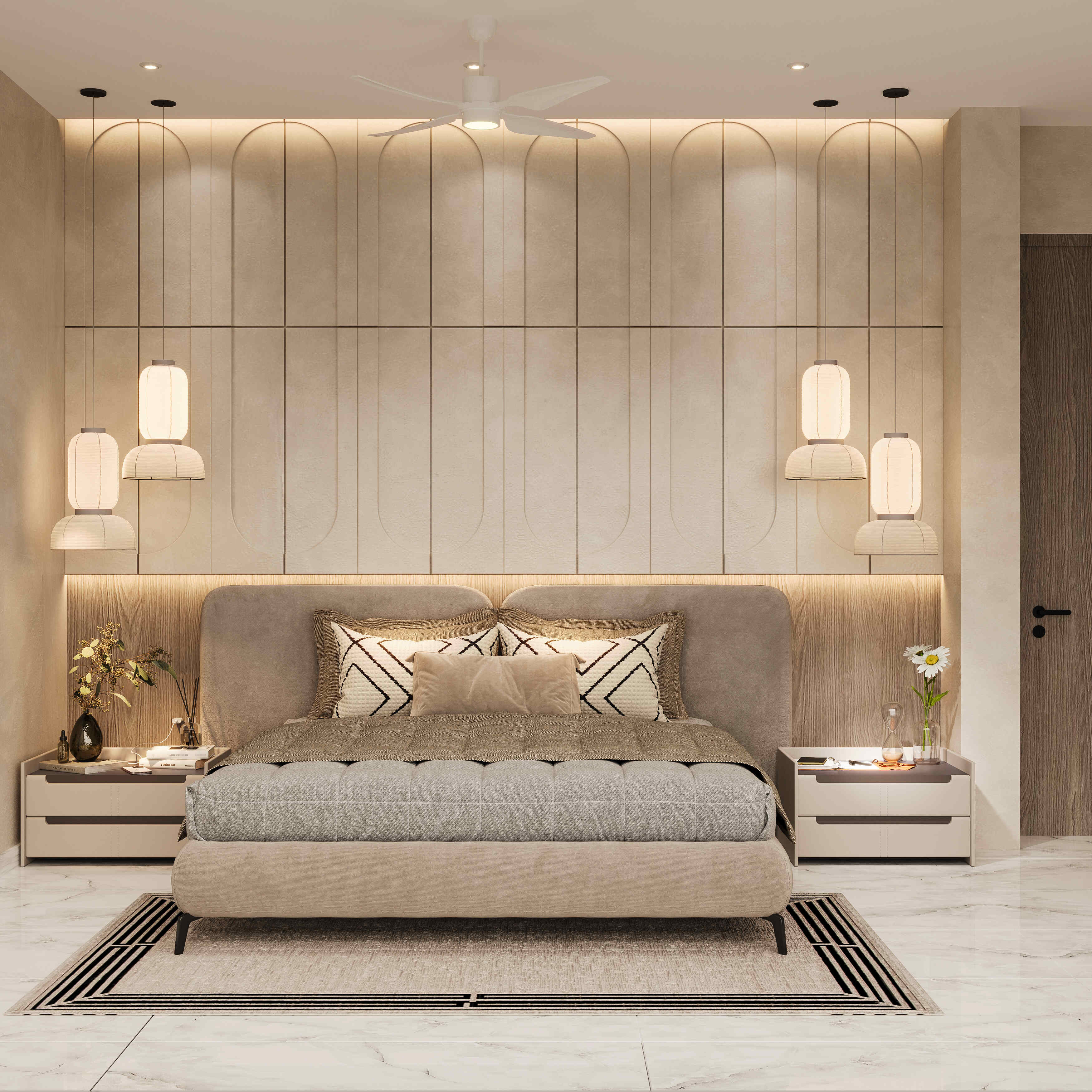 Luxurious beige bedroom interior designing by North Change
